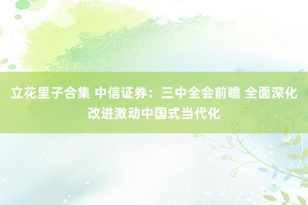 立花里子合集 中信证券：三中全会前瞻 全面深化改进激动中国式当代化